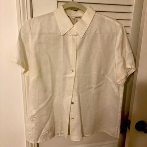 Linen short sleeve button down blouse